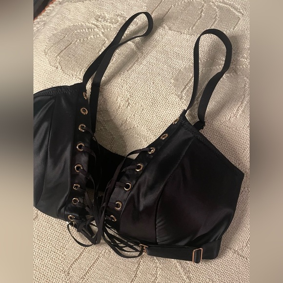 Savage X Fenty lot 2 32D bondage corset cleavage garter belt bra plum black - Picture 5 of 13